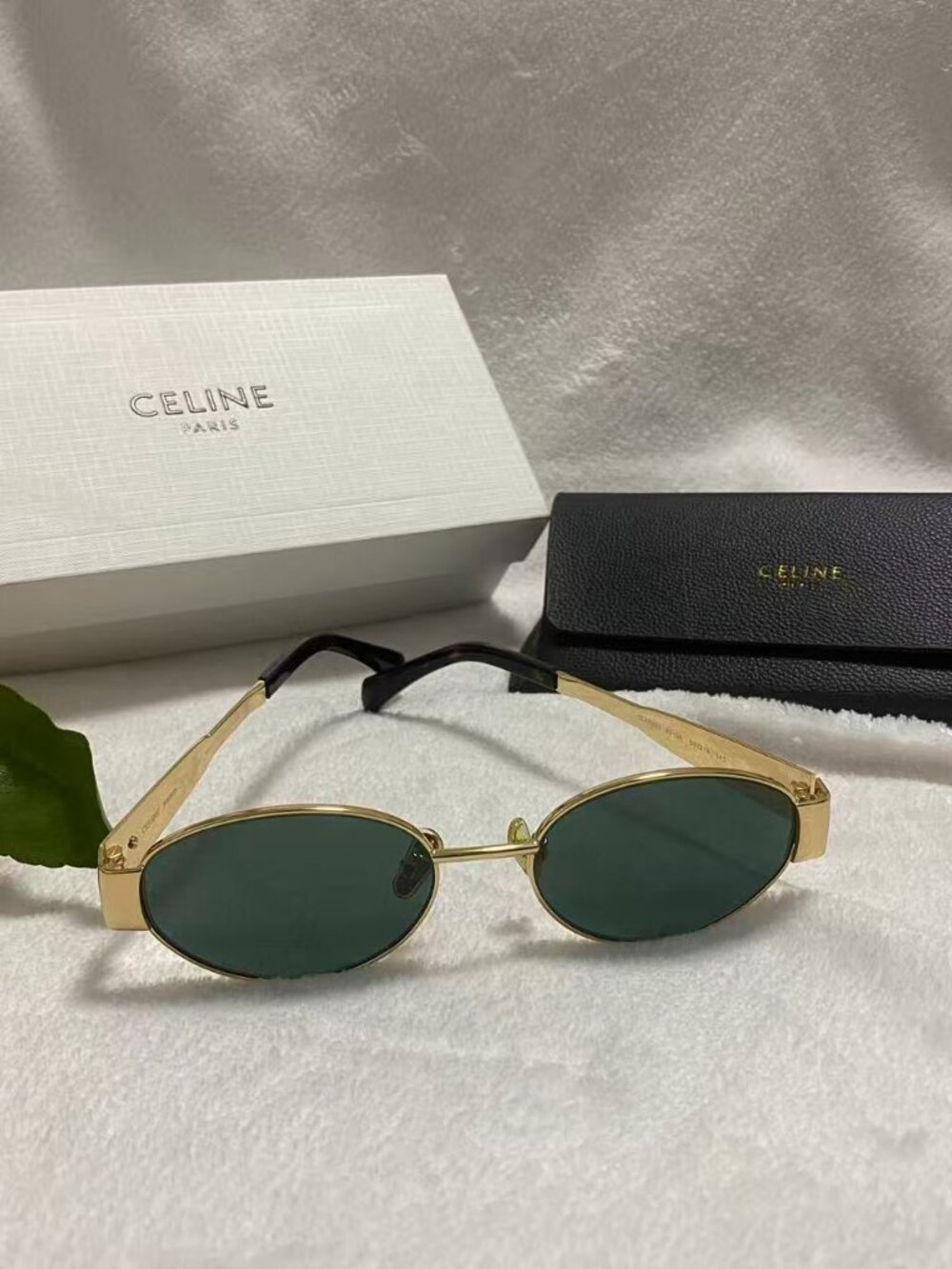 Celine Oval Metal Sunglasses, Gold Frame / Green Lenses